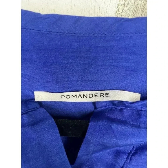 Pomandère Women's Long Sleeve Blue Blouse Size 40 Size 4 US with Front Pocket - Picture 7 of 9